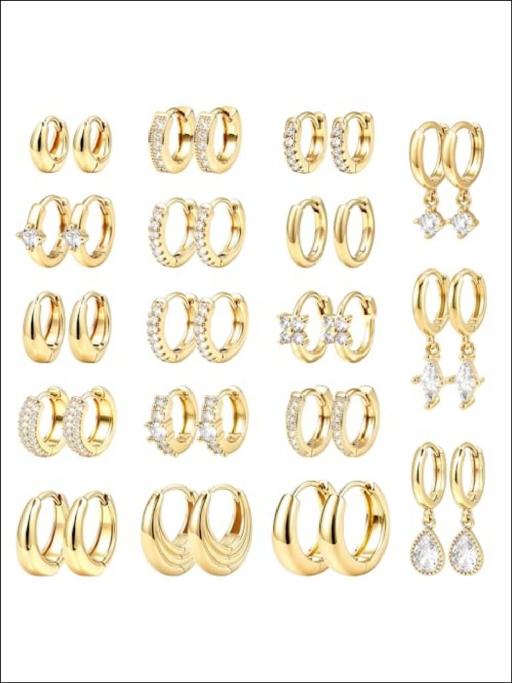 14K Gold Plated Chunky Hoop Earrings Set Hypoallergenic Lightweight
